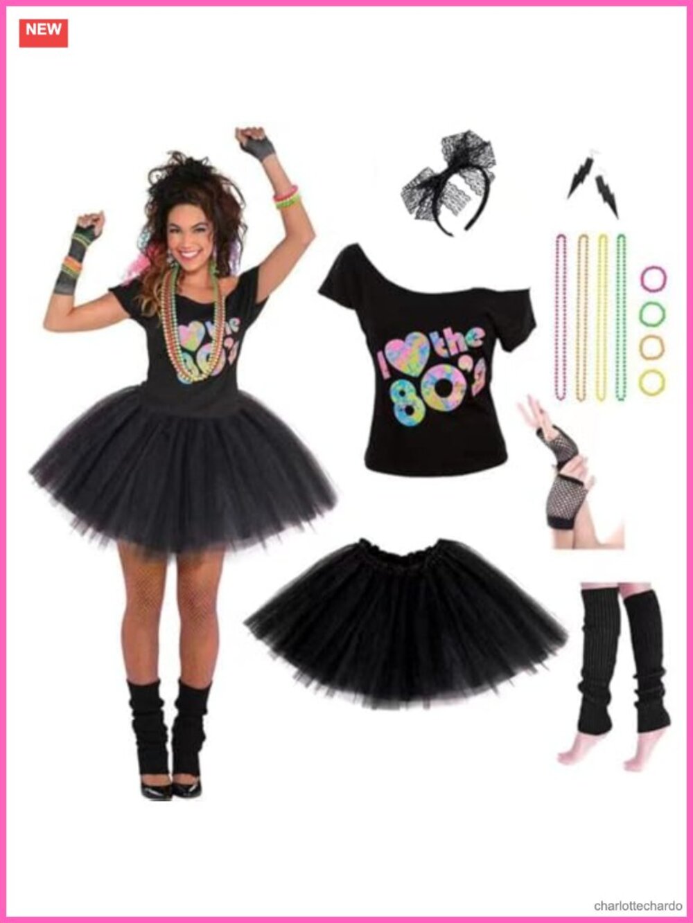 80s Costume Accessory Set Tutu Fishnet Gloves Legwarmers Headband